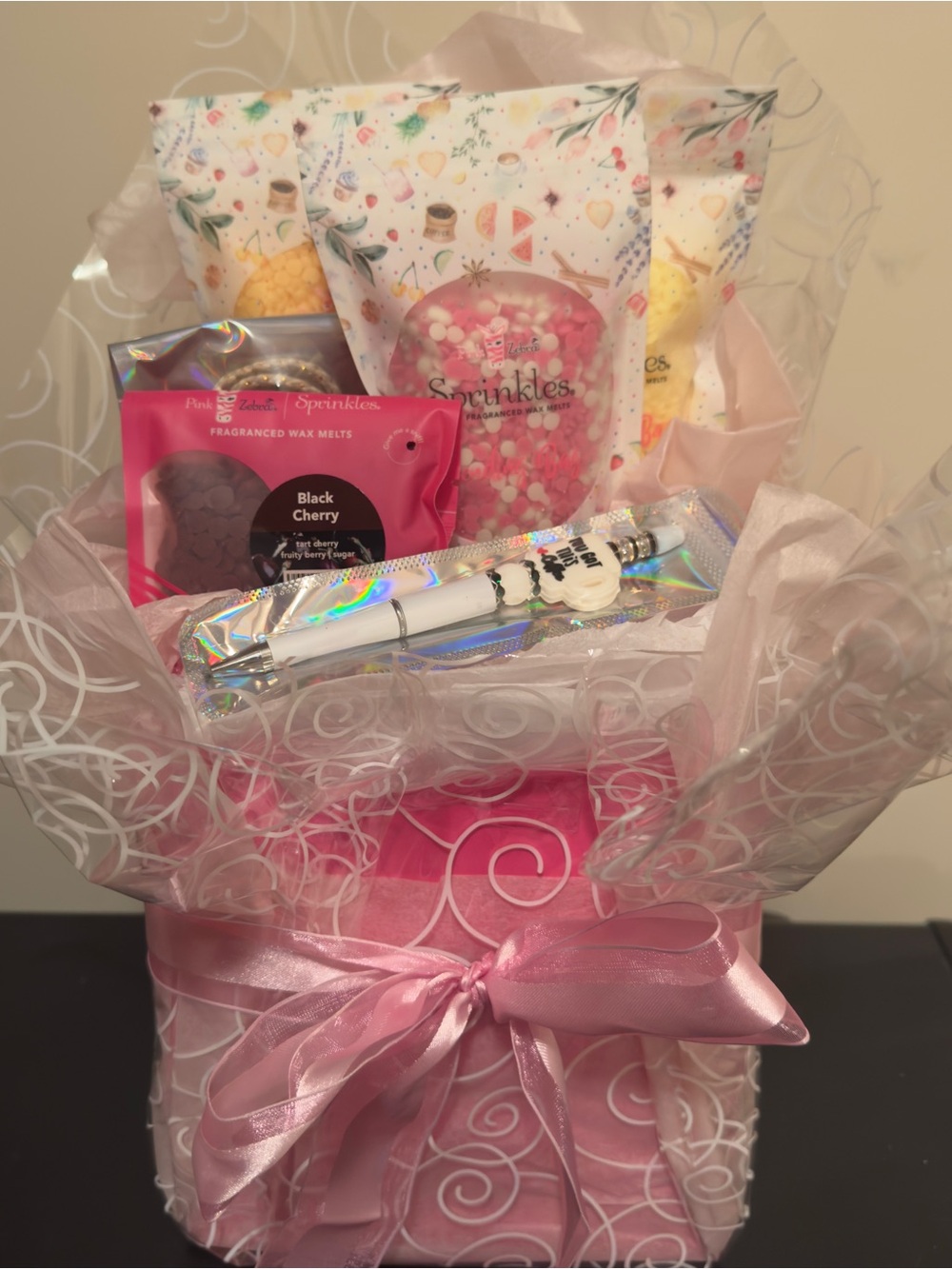 Pink Zebra Pink Gift Basket with Fragranced Melts & Sprinkles